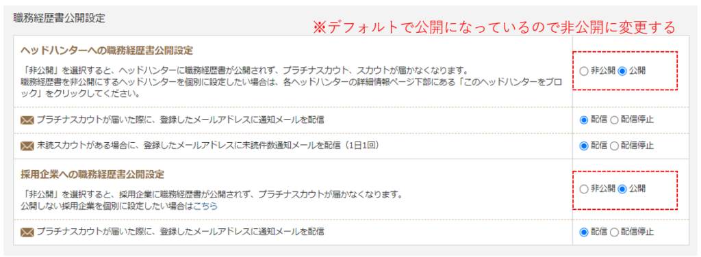 職務経歴書非公開設定2