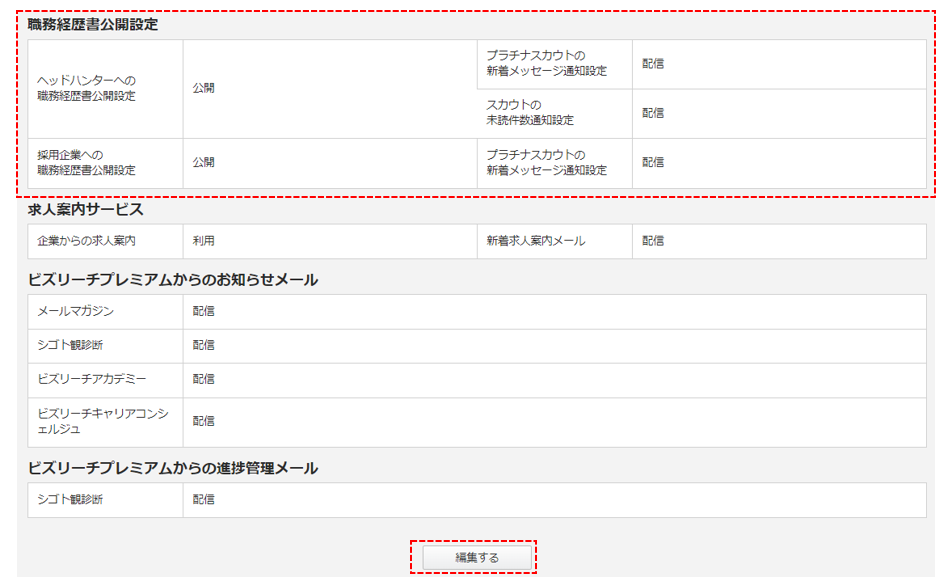 職務経歴書非公開設定1